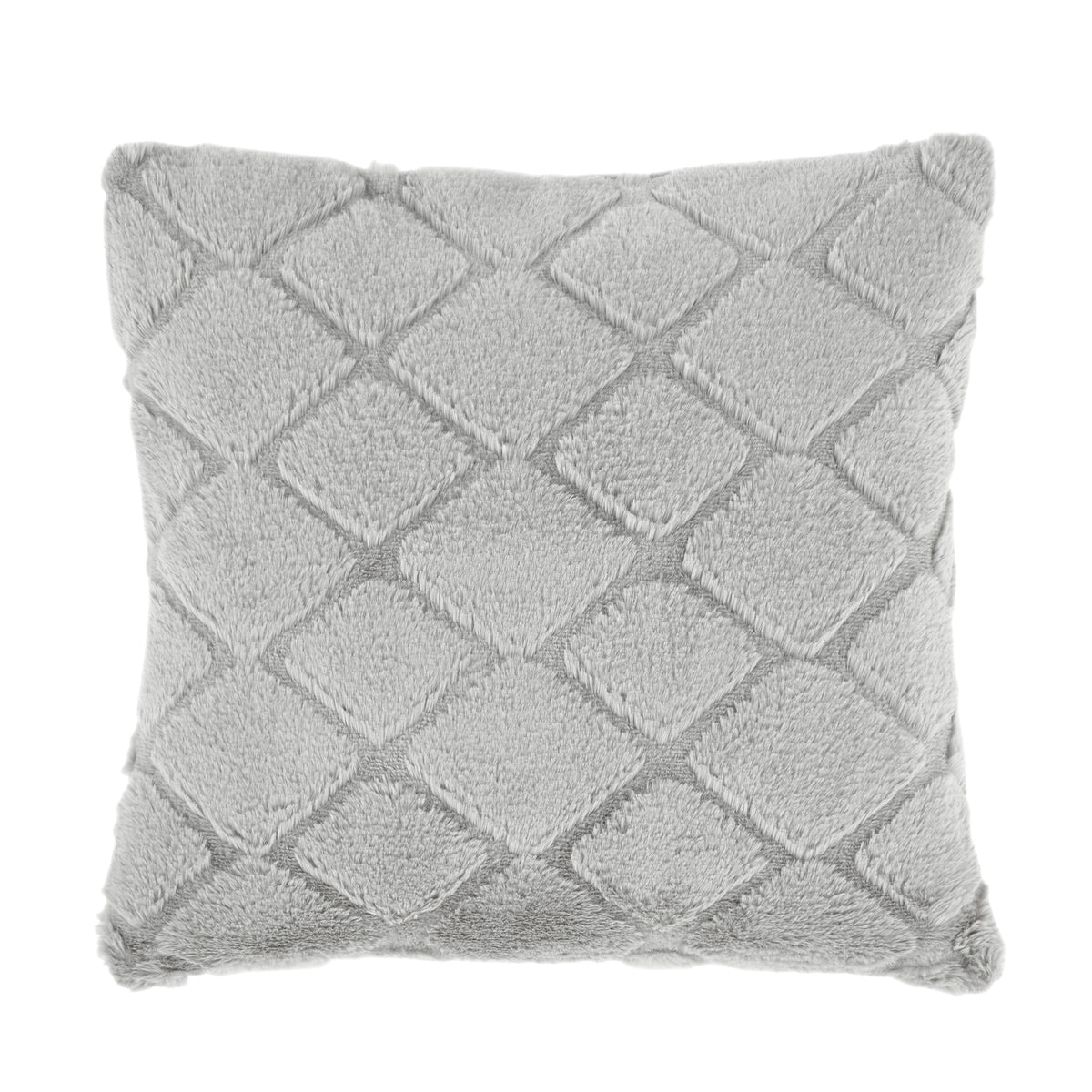 Catherine Lansfield Cosy Diamond Faux Fur Soft Touch 43x43cm Cushion Silver