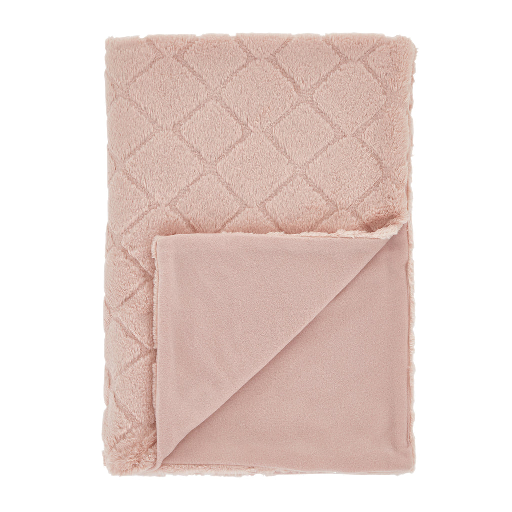 Catherine Lansfield Cosy Diamond Faux Fur Soft 130x170cm Blanket Throw Blush Pink