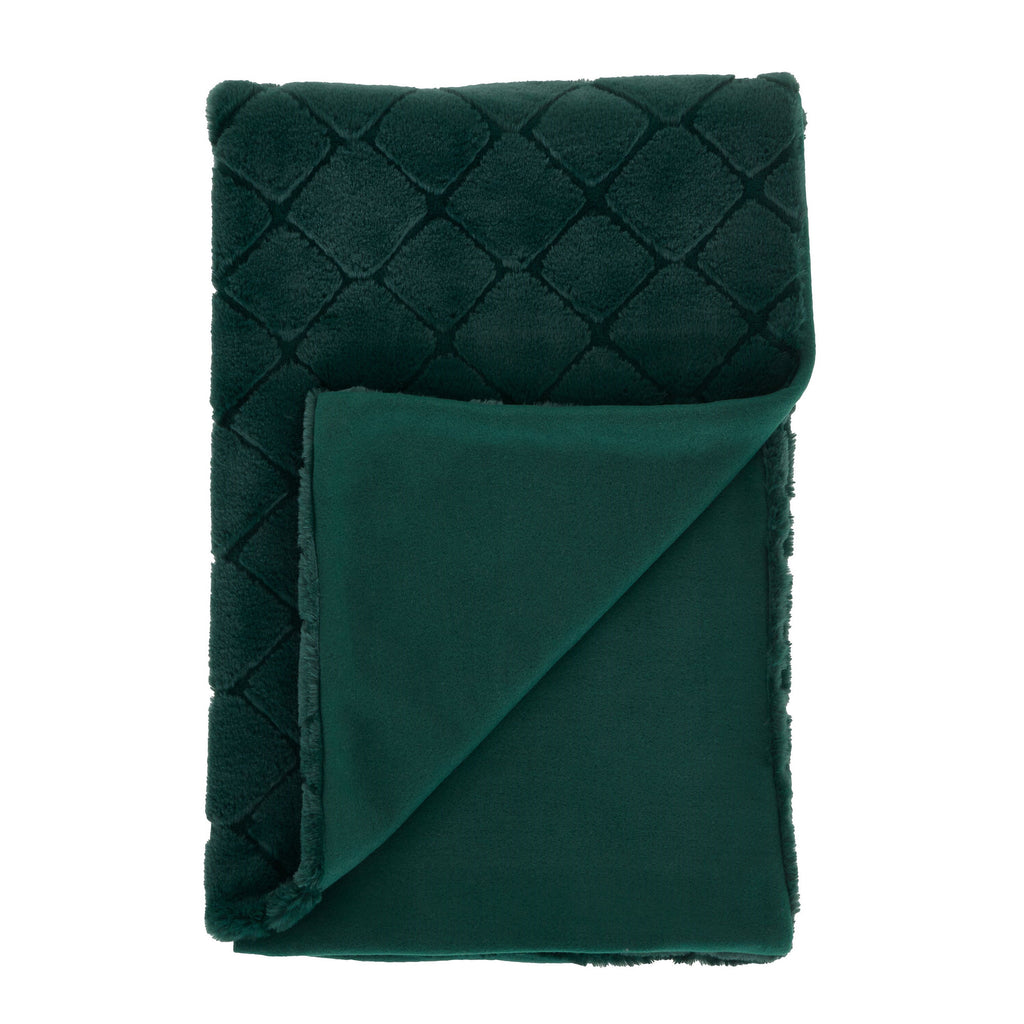 Catherine Lansfield Cosy Diamond Faux Fur Soft 130x170cm Blanket Throw Bottle Green