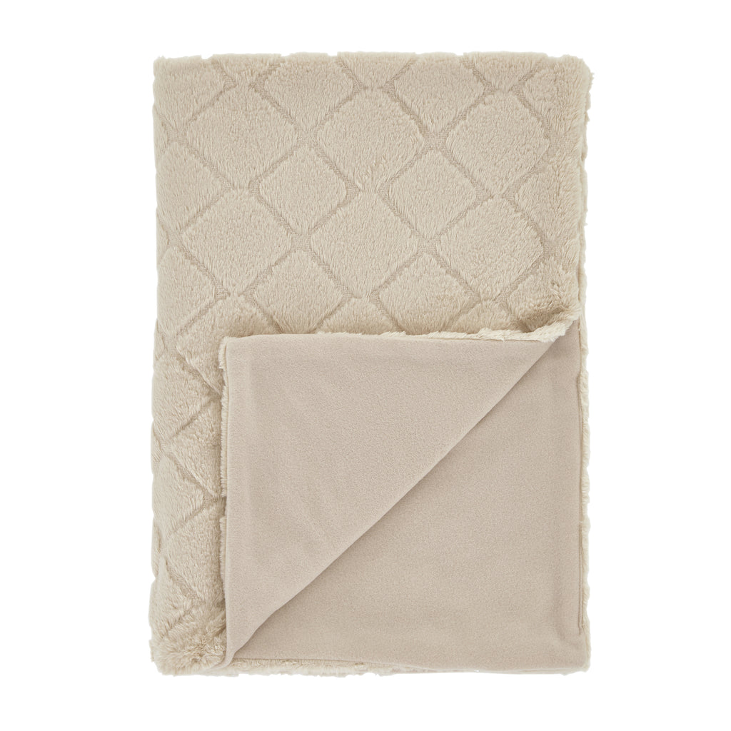 Catherine Lansfield Cosy Diamond Faux Fur Soft 130x170cm Blanket Throw Natural