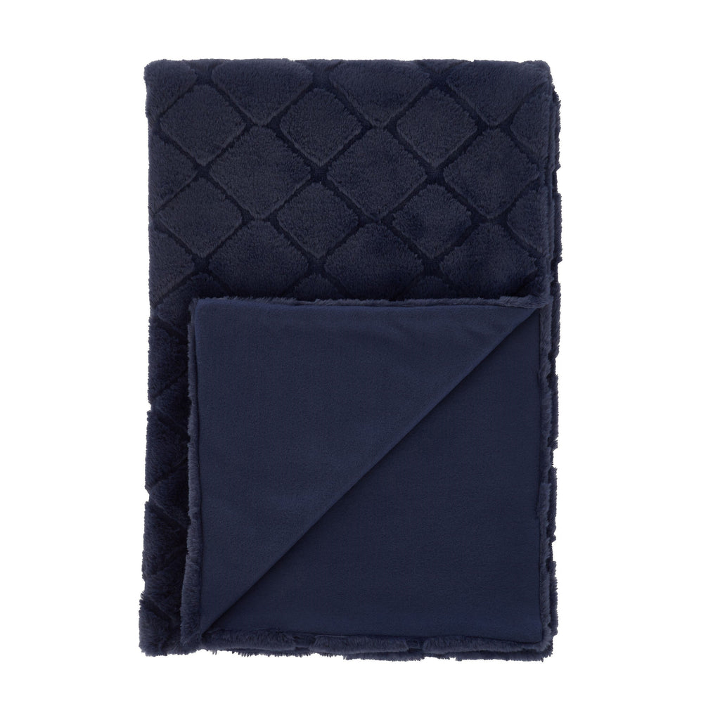 Catherine Lansfield Cosy Diamond Faux Fur Soft 130x170cm Blanket Throw Navy