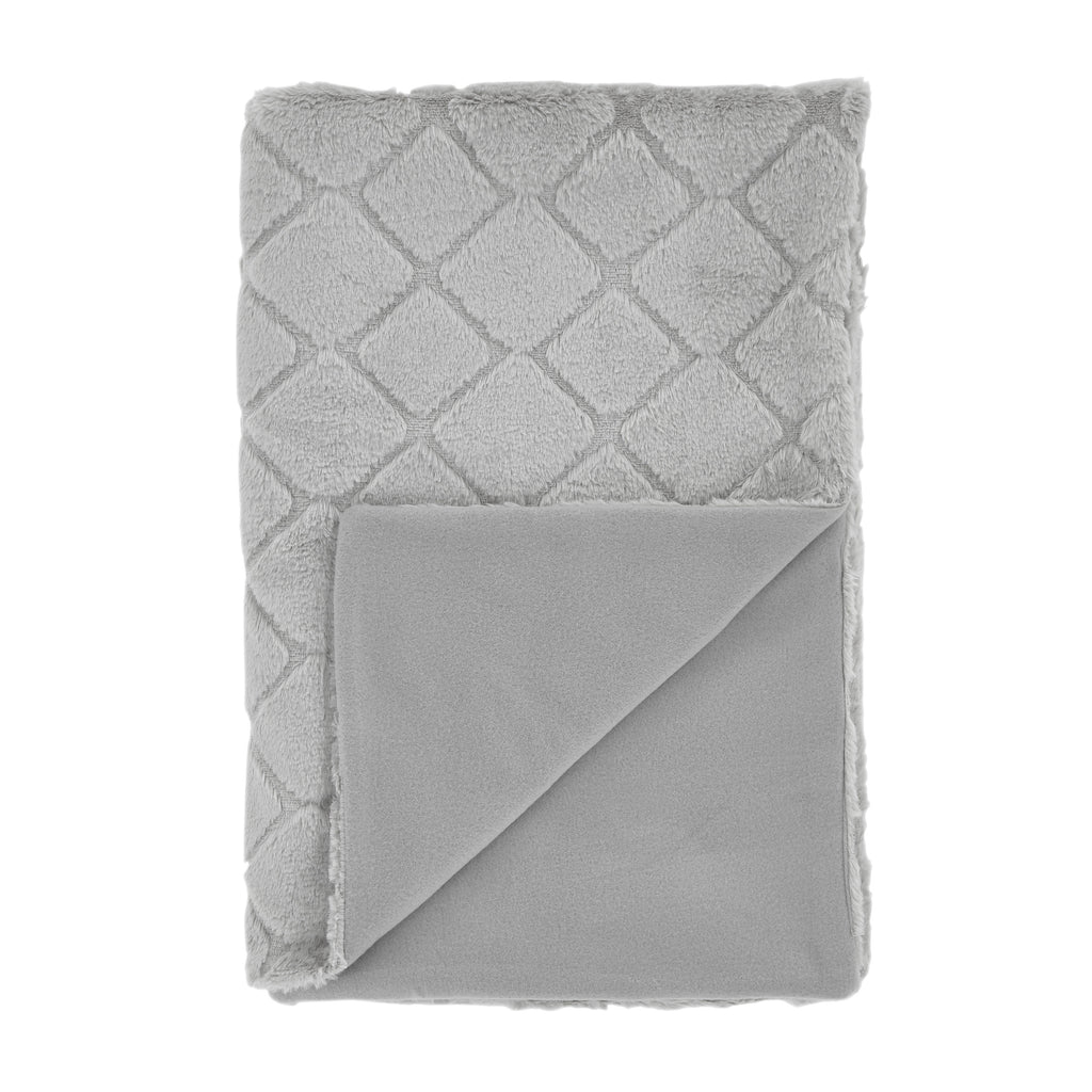 Catherine Lansfield Cosy Diamond Faux Fur Soft 130x170cm Blanket Throw Silver