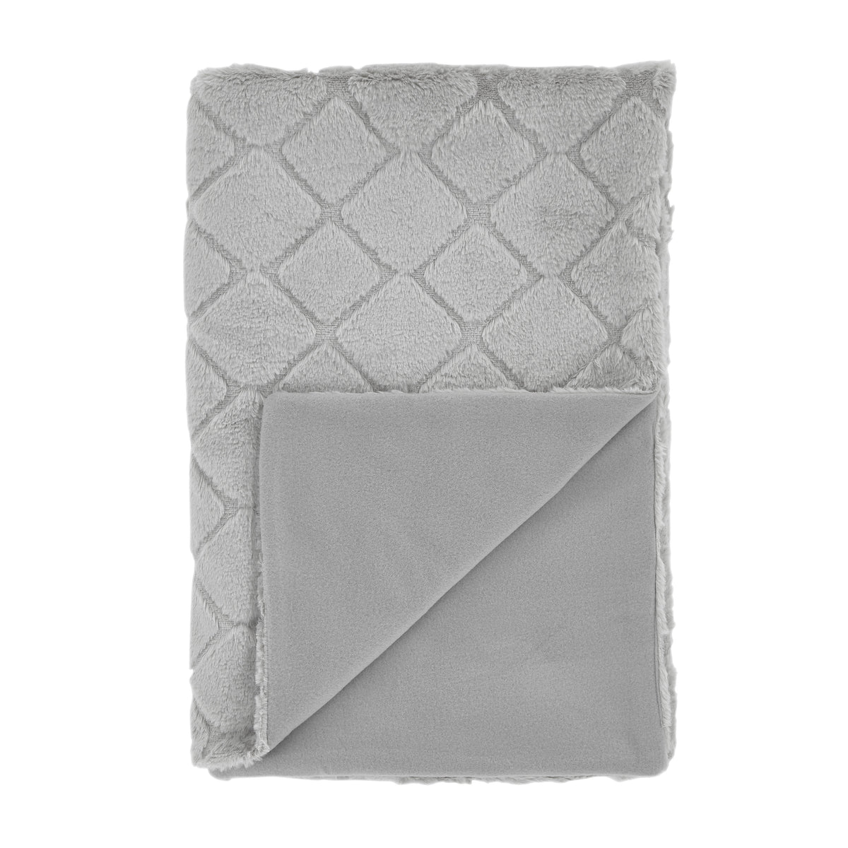 Catherine Lansfield Cosy Diamond Faux Fur Soft 130x170cm Blanket Throw Silver