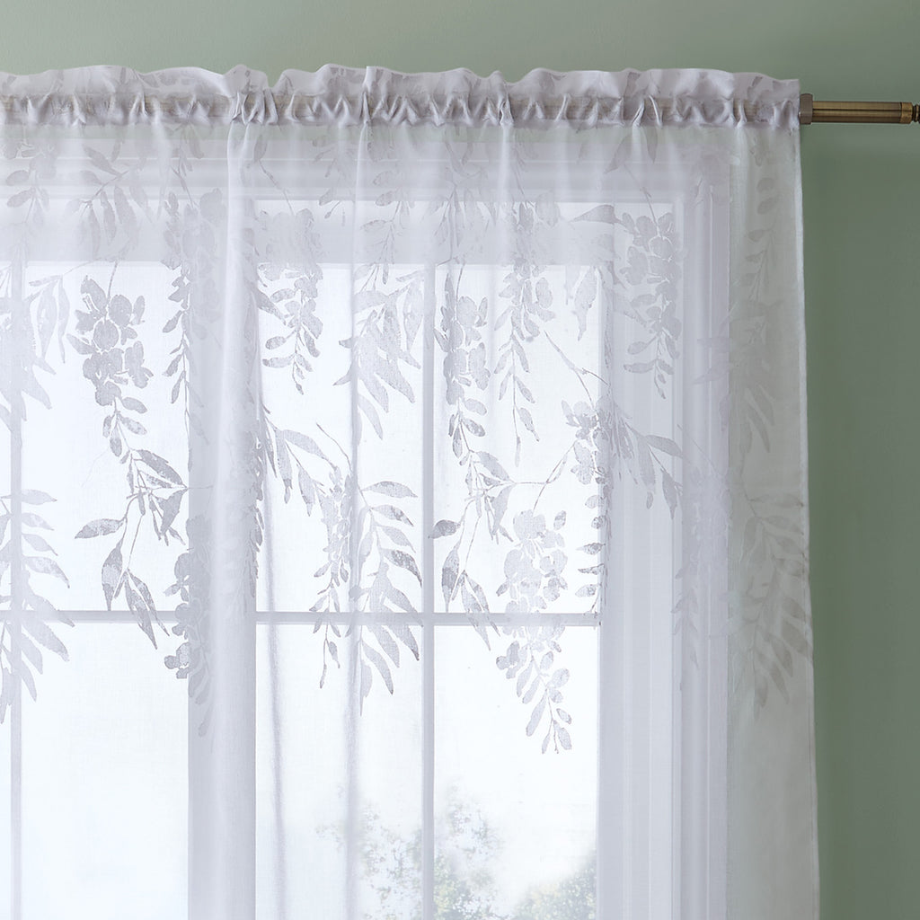 Catherine Lansfield Wisteria Floral Slot Top Voile Curtain Panel in White