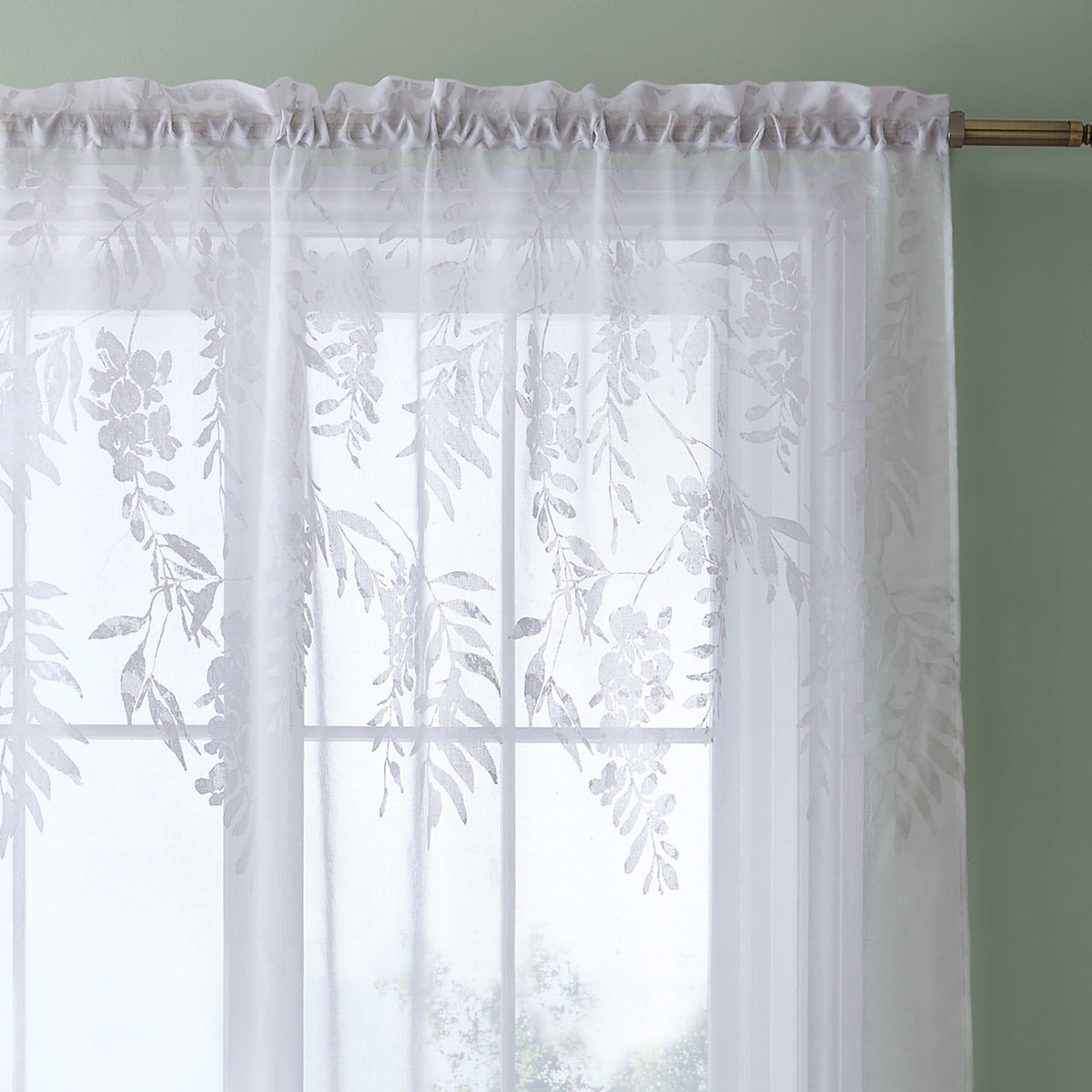 Catherine Lansfield Wisteria Floral Slot Top Voile Curtain Panel in White