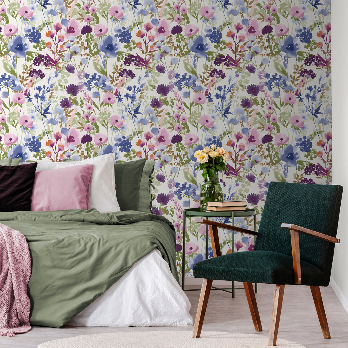 Catherine Lansfield Countryside Floral Wallpaper in Pink / Blue