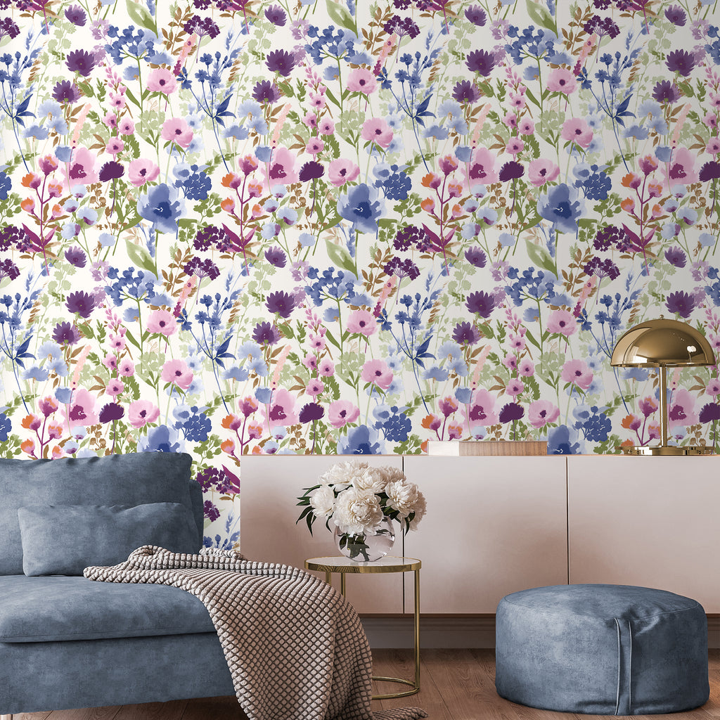 Catherine Lansfield Countryside Floral Wallpaper in Pink / Blue