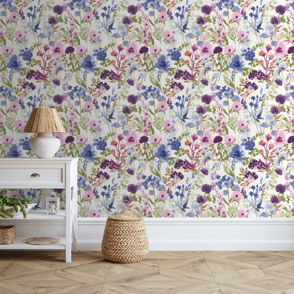 Catherine Lansfield Countryside Floral Wallpaper in Pink / Blue