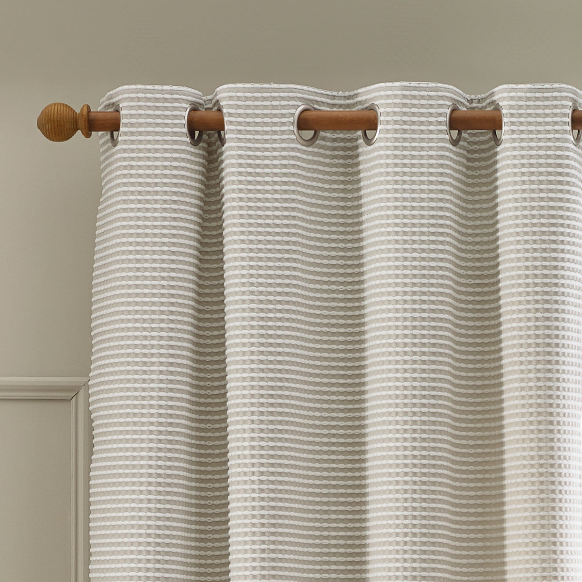 Catherine Lansfield Stab Stitch Lined Eyelet Curtains in Natural