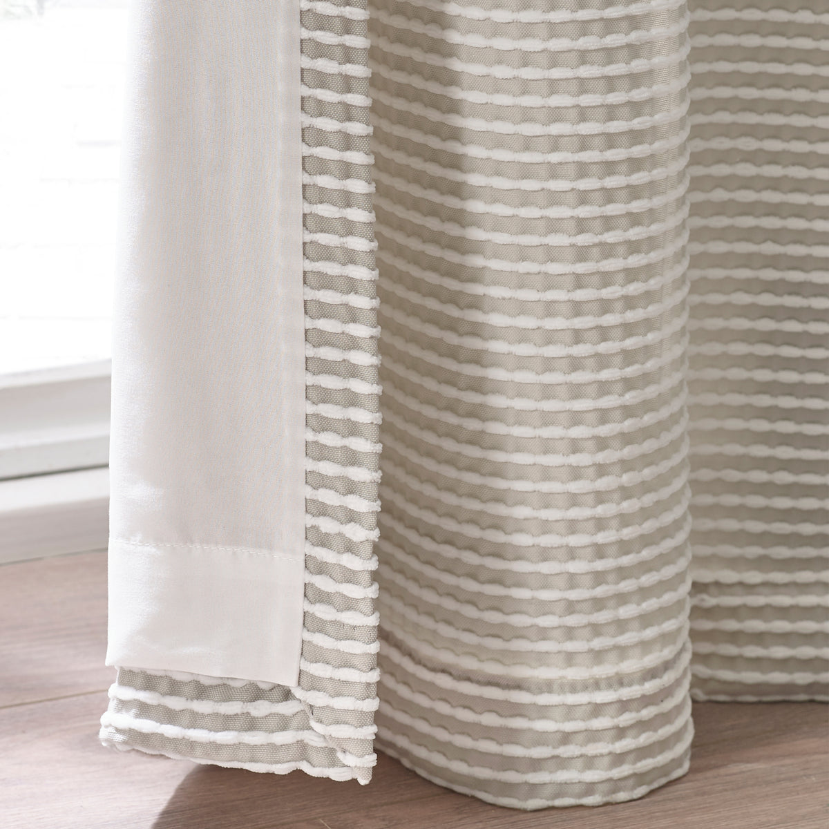 Catherine Lansfield Stab Stitch Lined Eyelet Curtains in Natural