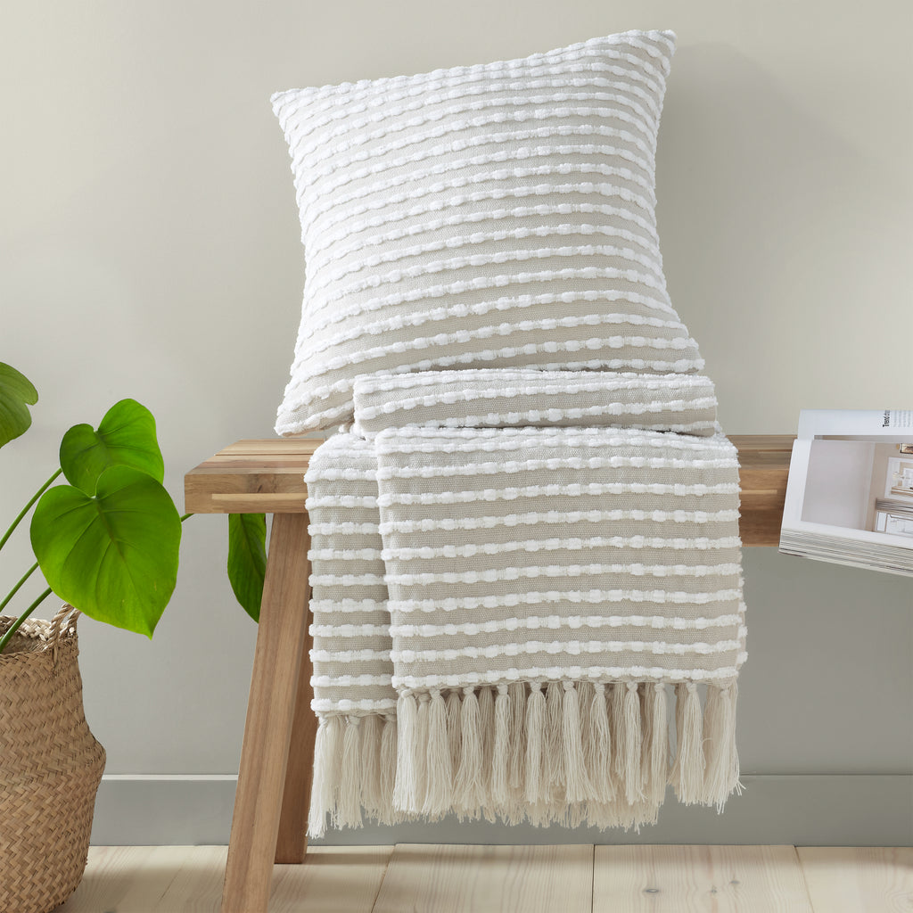 Catherine Lansfield Stab Stitch Embellished Blanket Throw in Natural