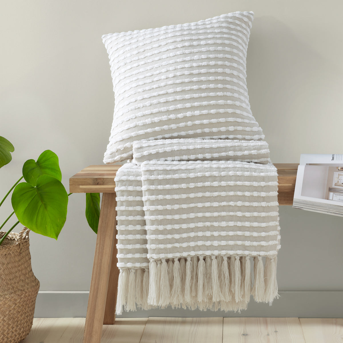 Catherine Lansfield Stab Stitch Filled Cushion in Natural