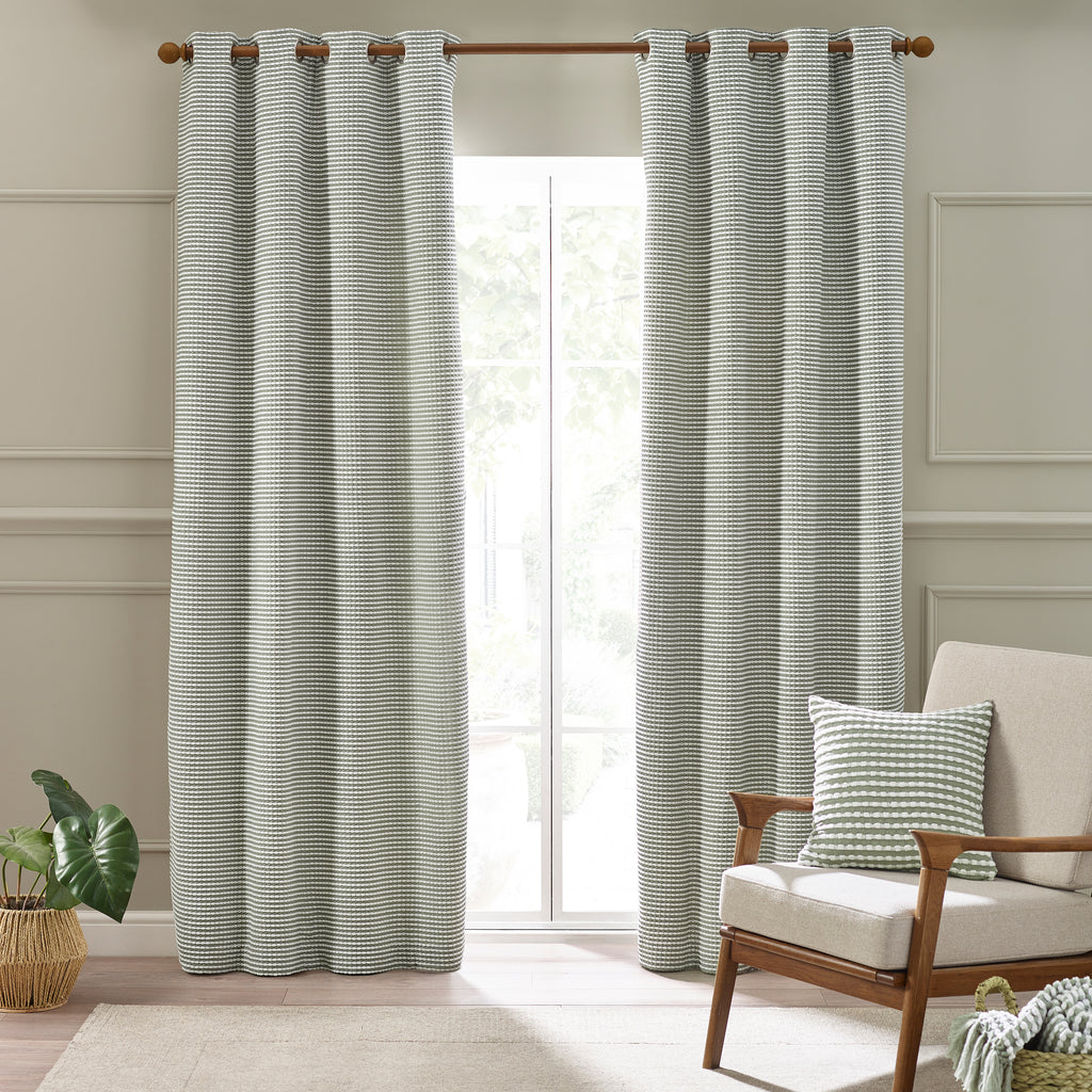 Catherine Lansfield Stab Stitch Lined Eyelet Curtains in Sage