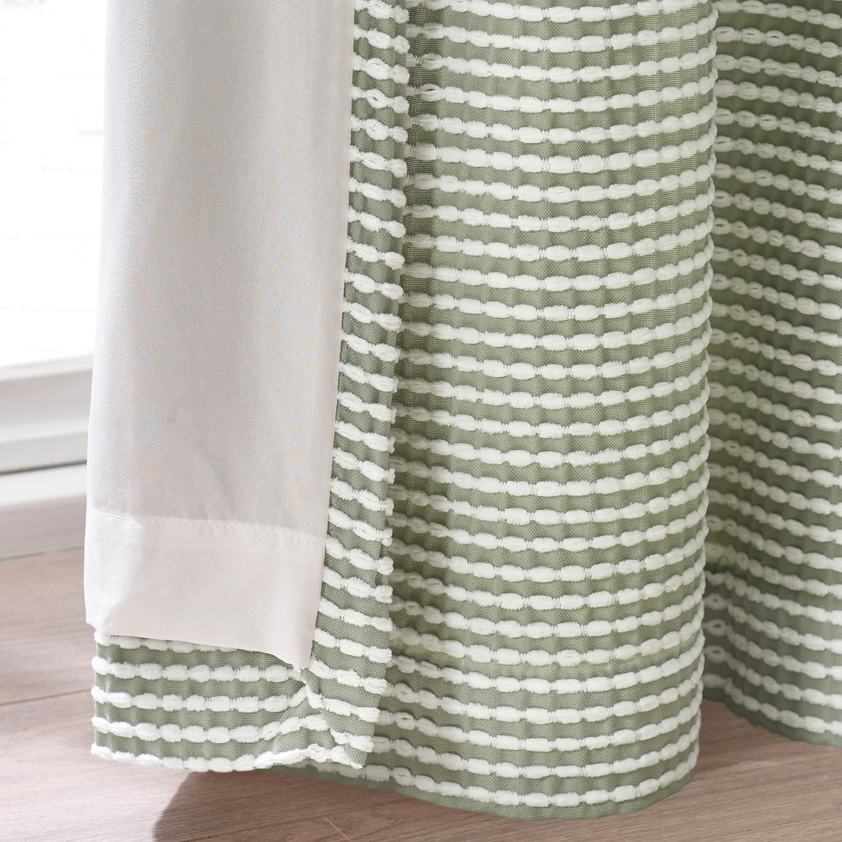 Catherine Lansfield Stab Stitch Lined Eyelet Curtains in Sage