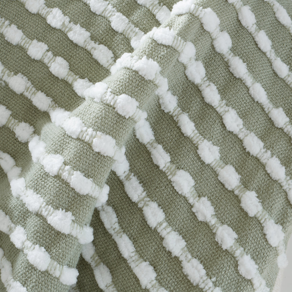 Catherine Lansfield Stab Stitch Embellished Blanket Throw in Sage Green