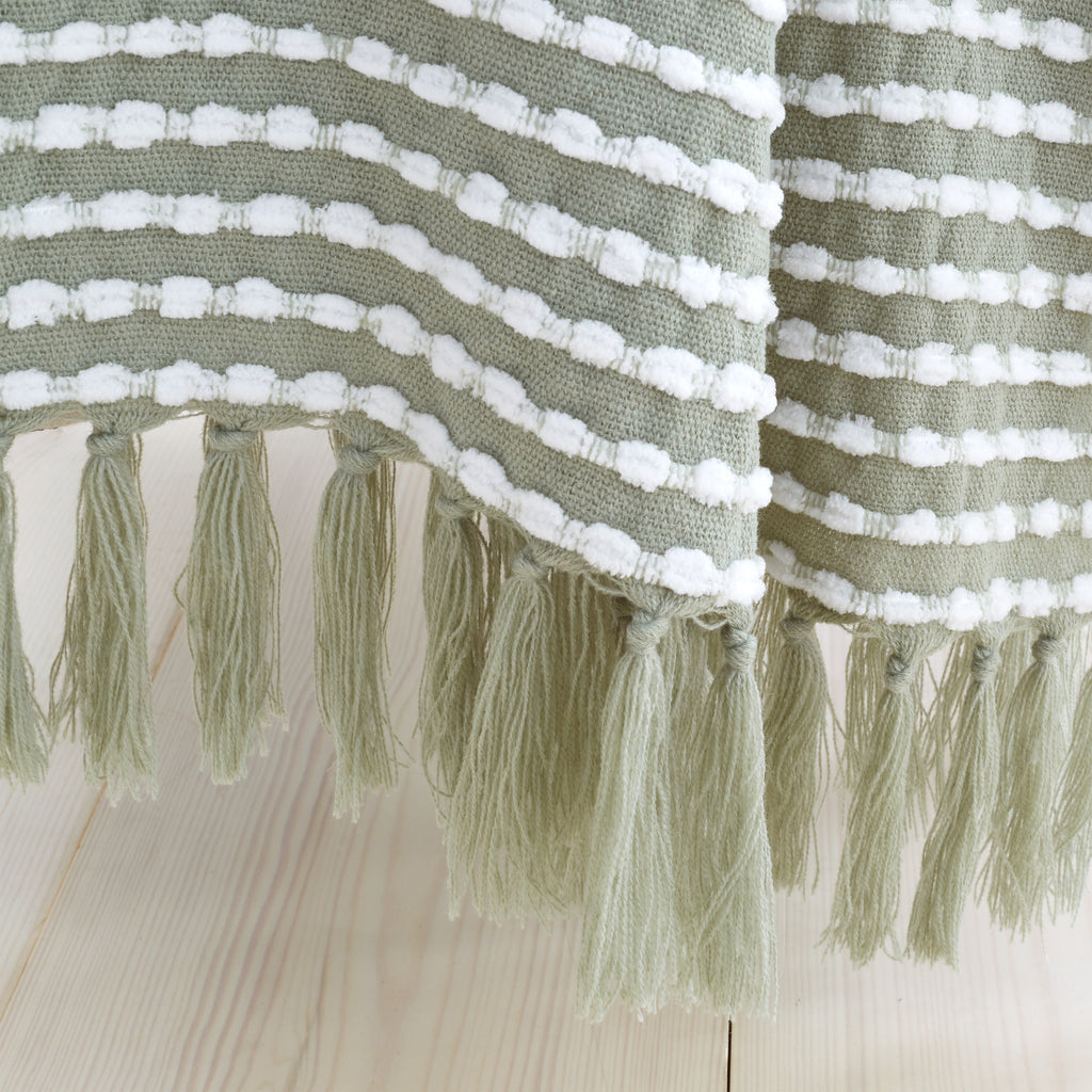 Catherine Lansfield Stab Stitch Embellished Blanket Throw in Sage Green
