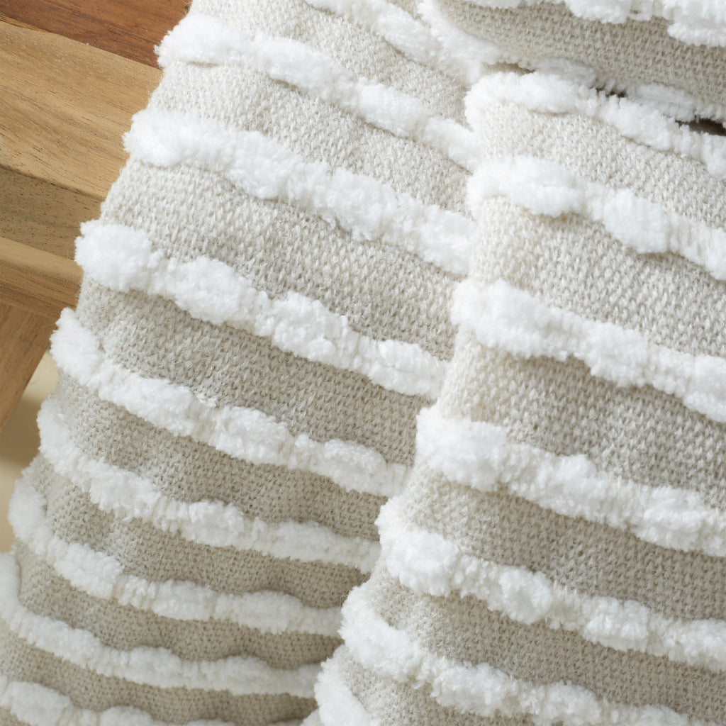 Catherine Lansfield Stab Stitch Embellished Blanket Throw in Natural