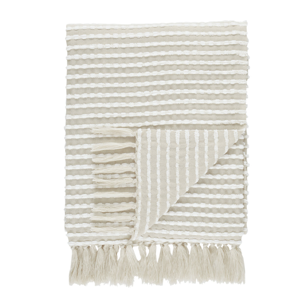 Catherine Lansfield Stab Stitch Embellished Blanket Throw in Natural