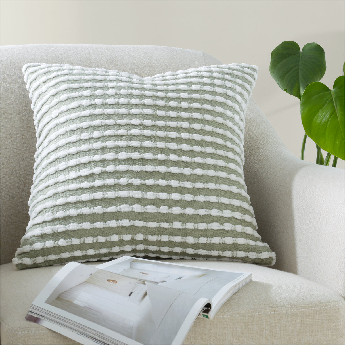 Catherine Lansfield Stab Stitch Filled Cushion in Sage Green