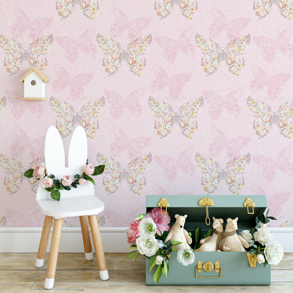 Catherine Lansfield Enchanted Butterfly Wallpaper in Pink