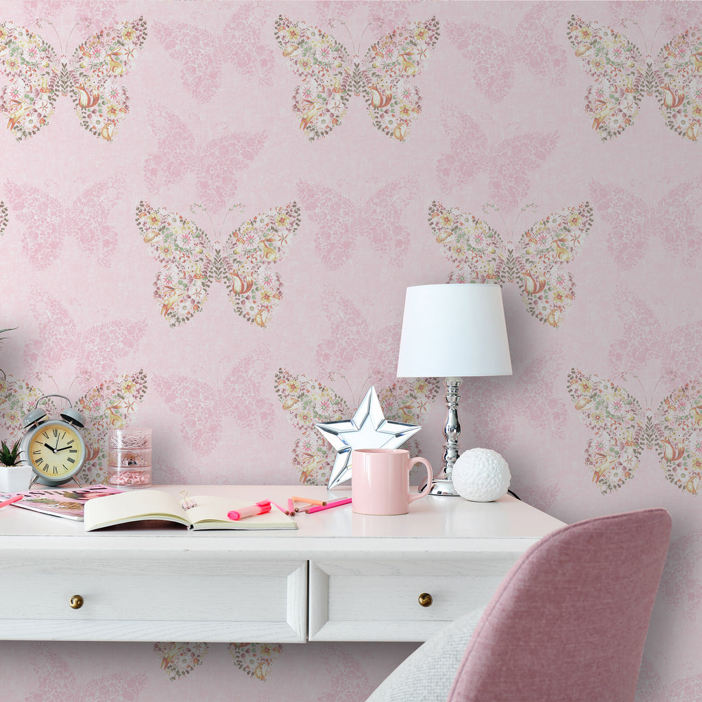 Catherine Lansfield Enchanted Butterfly Wallpaper in Pink