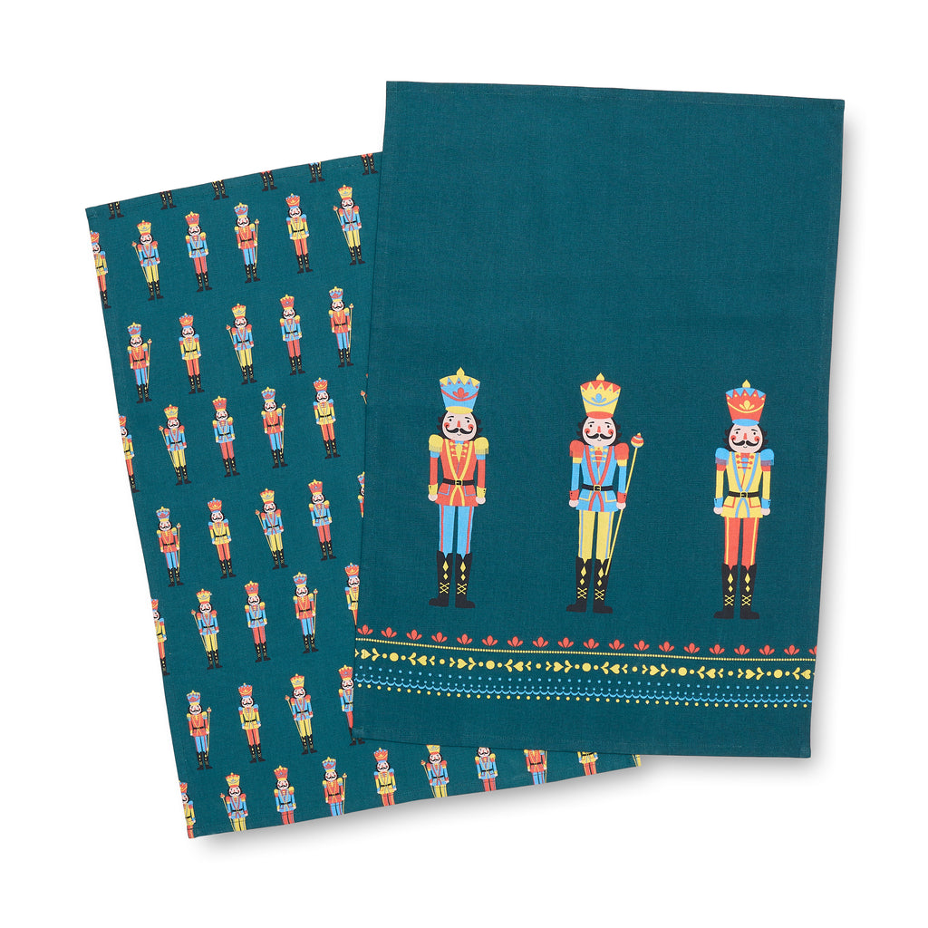 Catherine Lansfield Christmas Nutcracker Cotton Tea Towels 4 Pack in Green