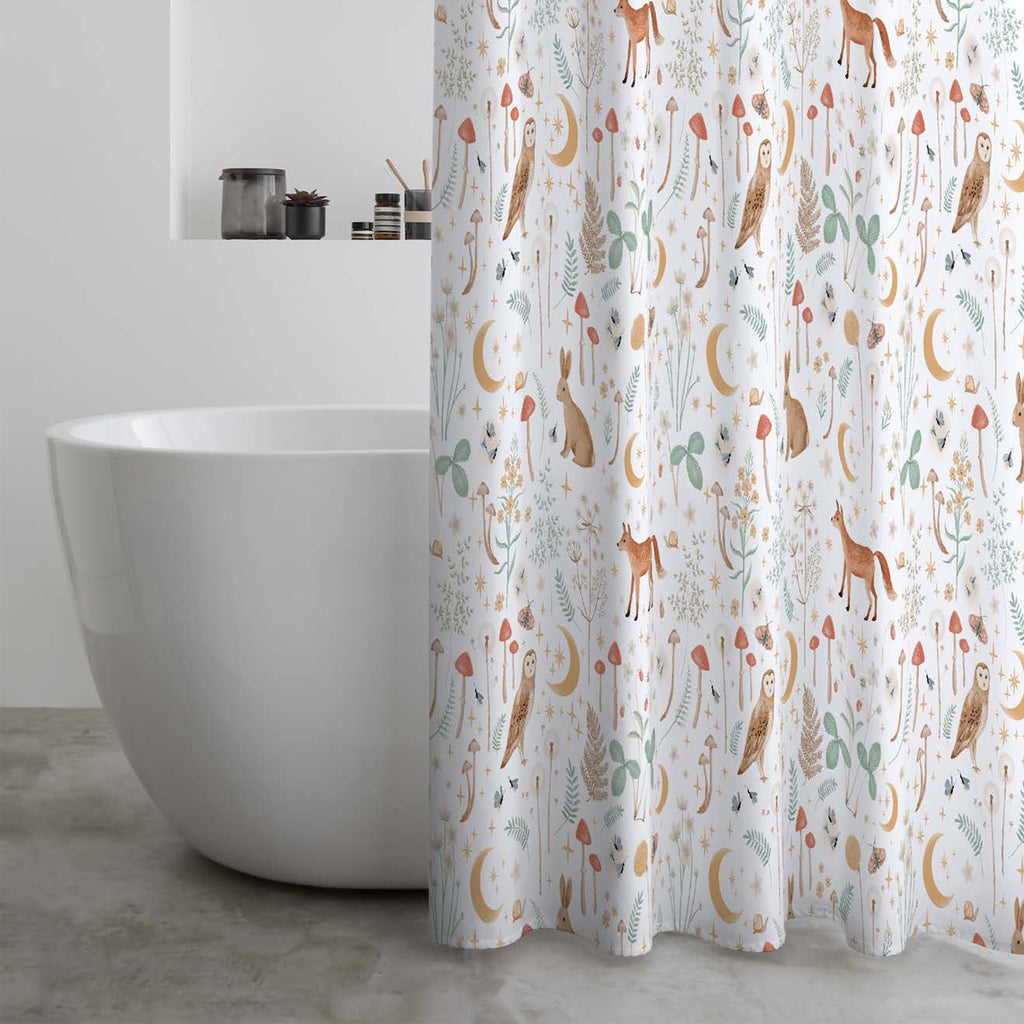 Catherine Lansfield Enchanted Twilight Animals Shower Curtain in White 180 x 180cm