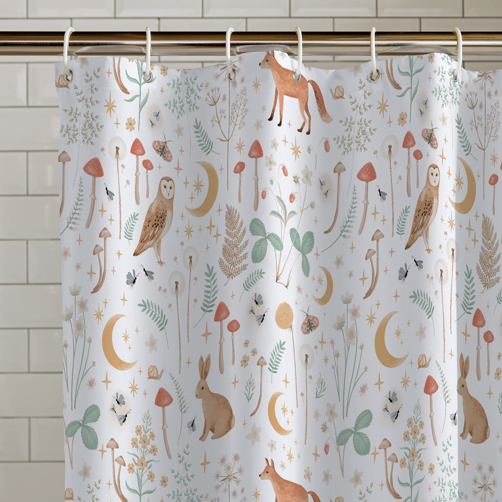 Catherine Lansfield Enchanted Twilight Animals Shower Curtain in White 180 x 180cm