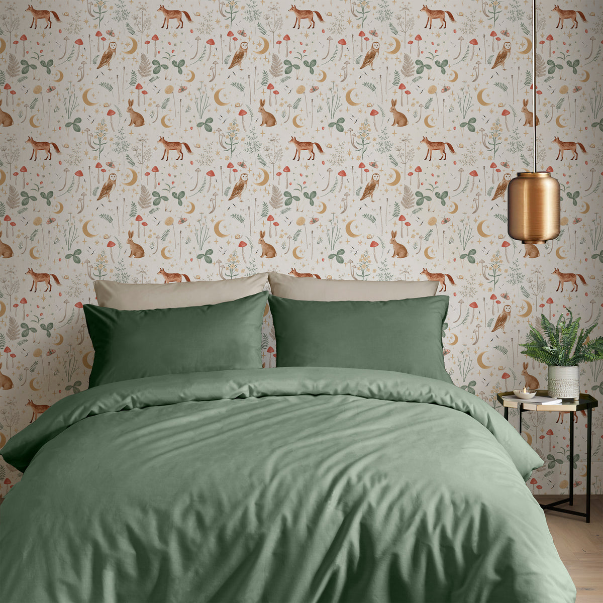 Catherine Lansfield Enchanted Twilight Animals Wallpaper in Natural