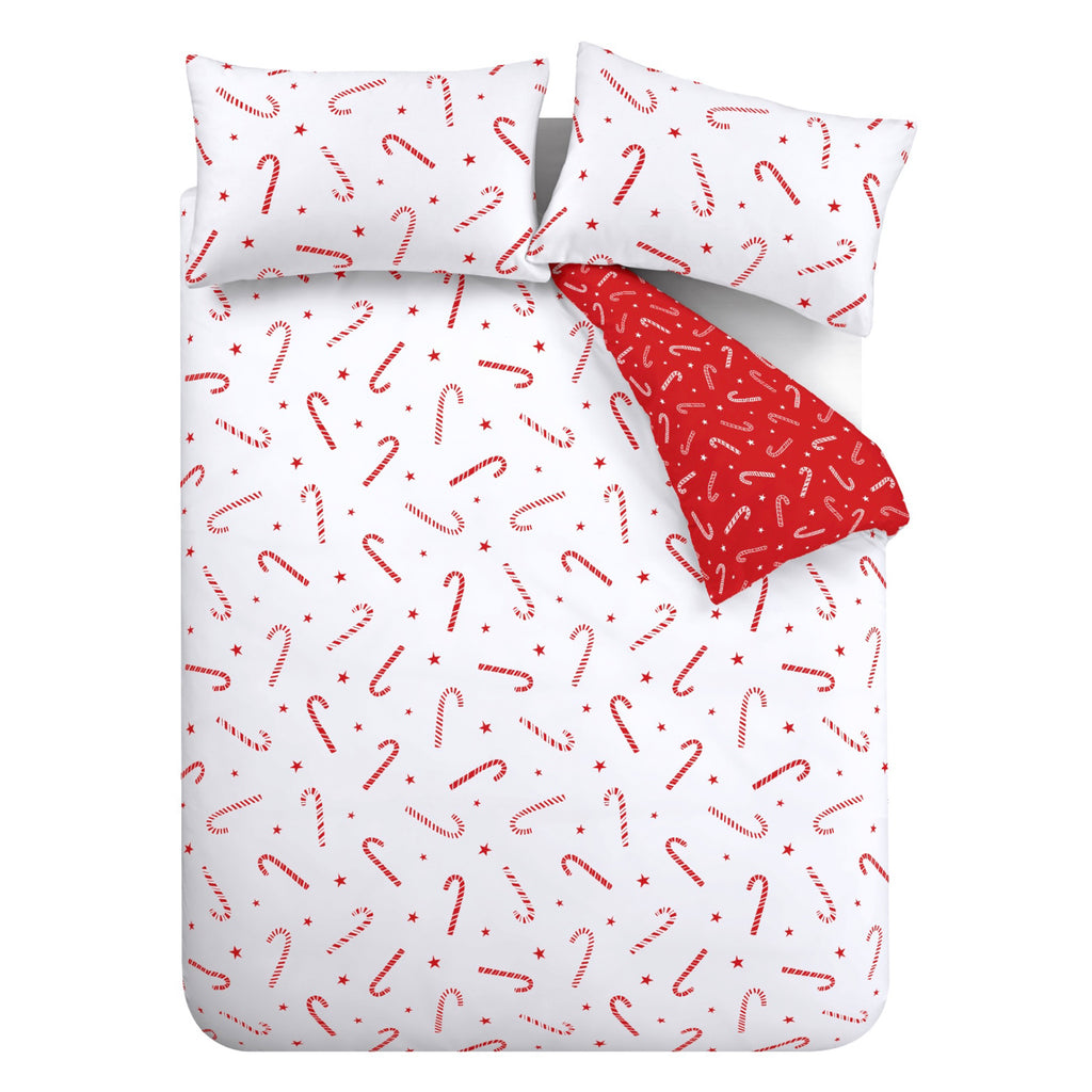 Catherine Lansfield Red White Christmas Candy Cane Duvet Cover Set