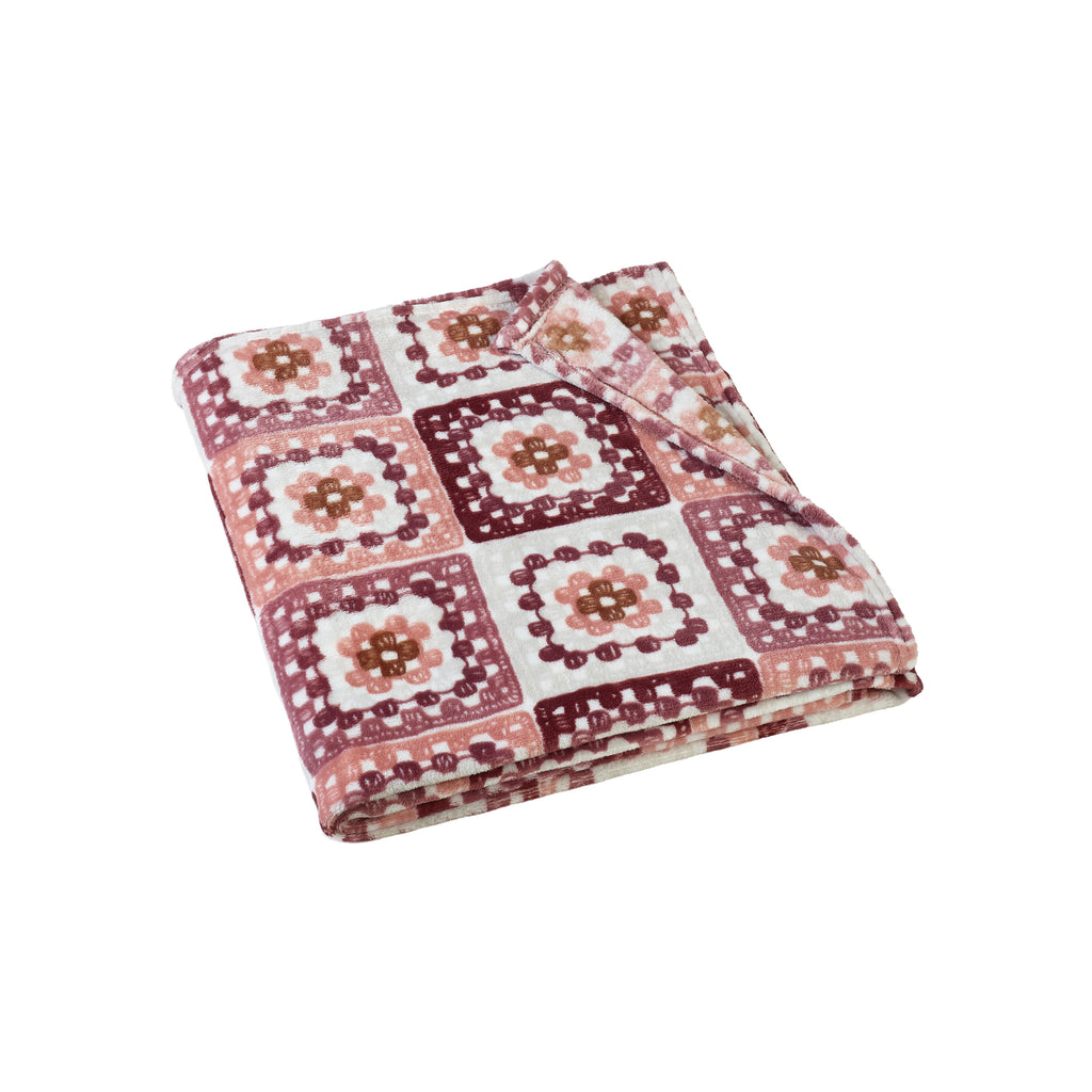 Catherine Lansfield Crochet Print Cosy 130x170cm Blanket Throw Pink