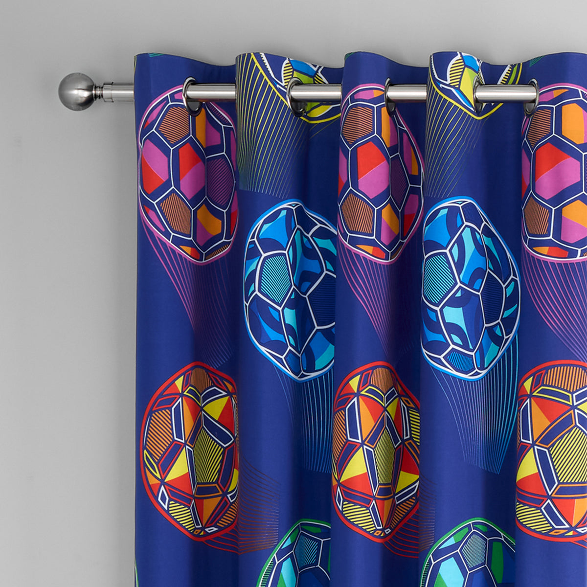 Catherine Lansfield Bright Football Fully Reversible Eyelet Curtains in Navy Blue 66 x 72 Inch