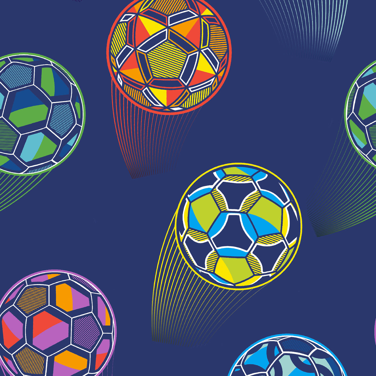 Catherine Lansfield Bright Football Wallpaper in Navy Blue