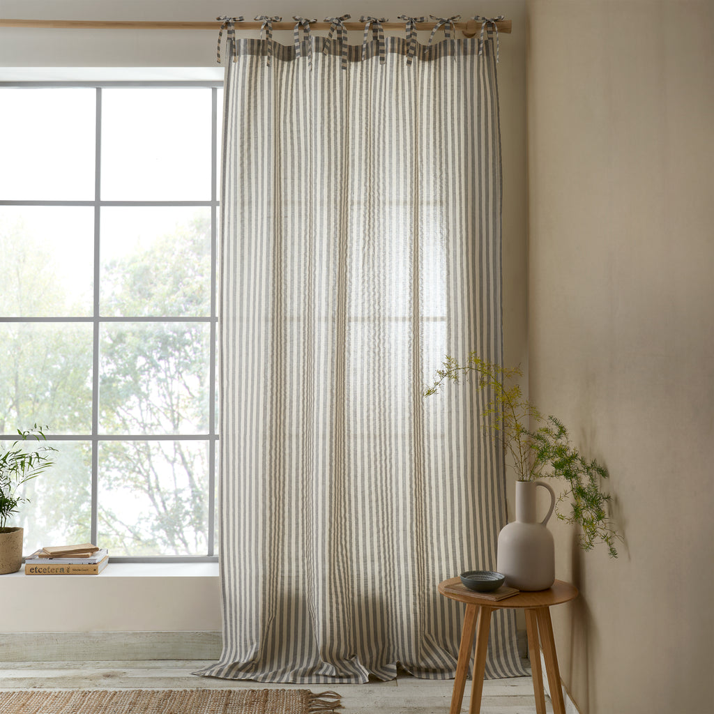 Pineapple Elephant Zanzibar Woven Stripe Voile Curtain Panel in Grey
