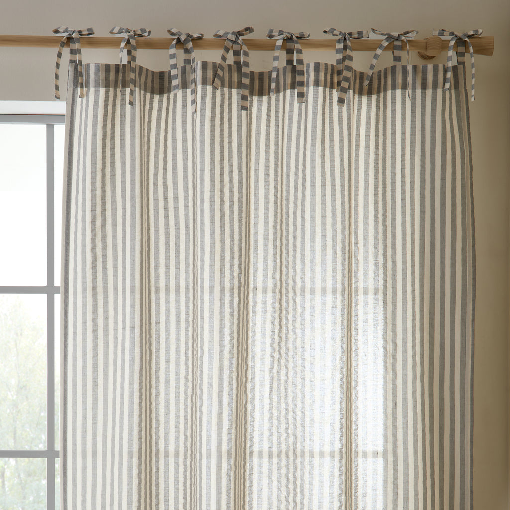 Pineapple Elephant Zanzibar Woven Stripe Voile Curtain Panel in Grey