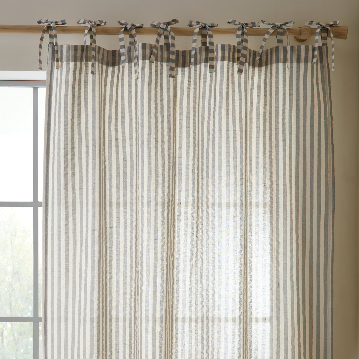 Pineapple Elephant Zanzibar Woven Stripe Voile Curtain Panel in Grey