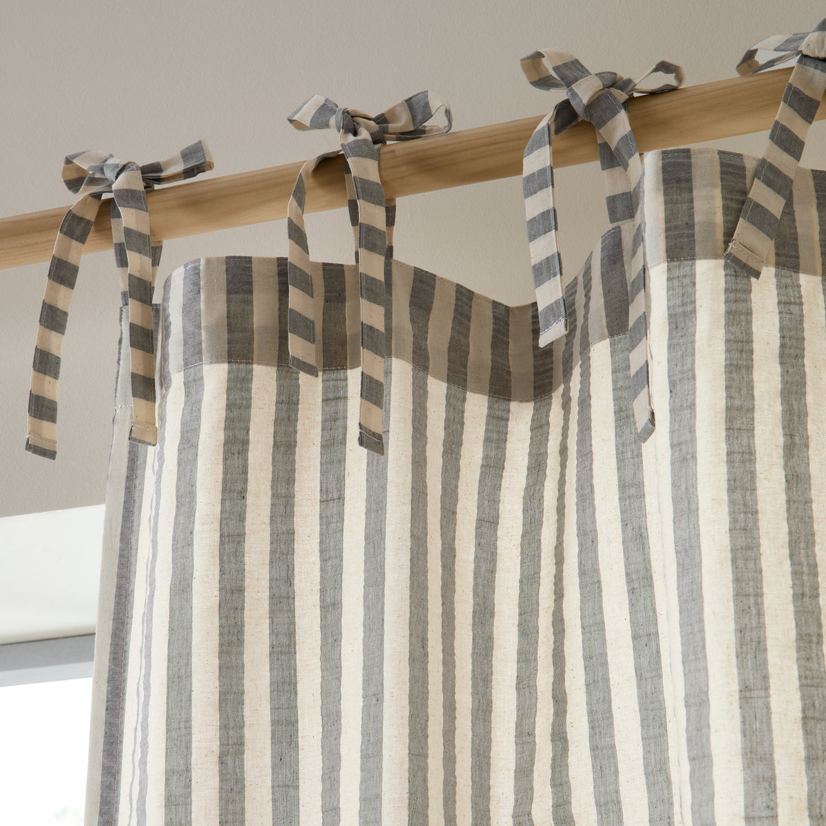 Pineapple Elephant Zanzibar Woven Stripe Voile Curtain Panel in Grey