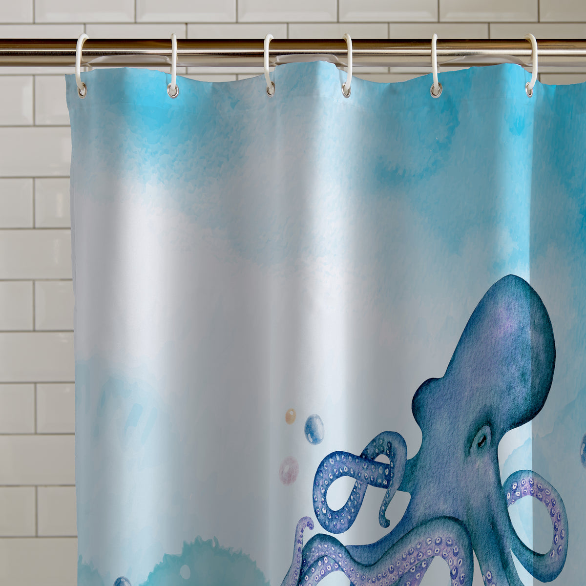Catherine Lansfield Octopus Shower Curtain in Blue 180 x 180cm