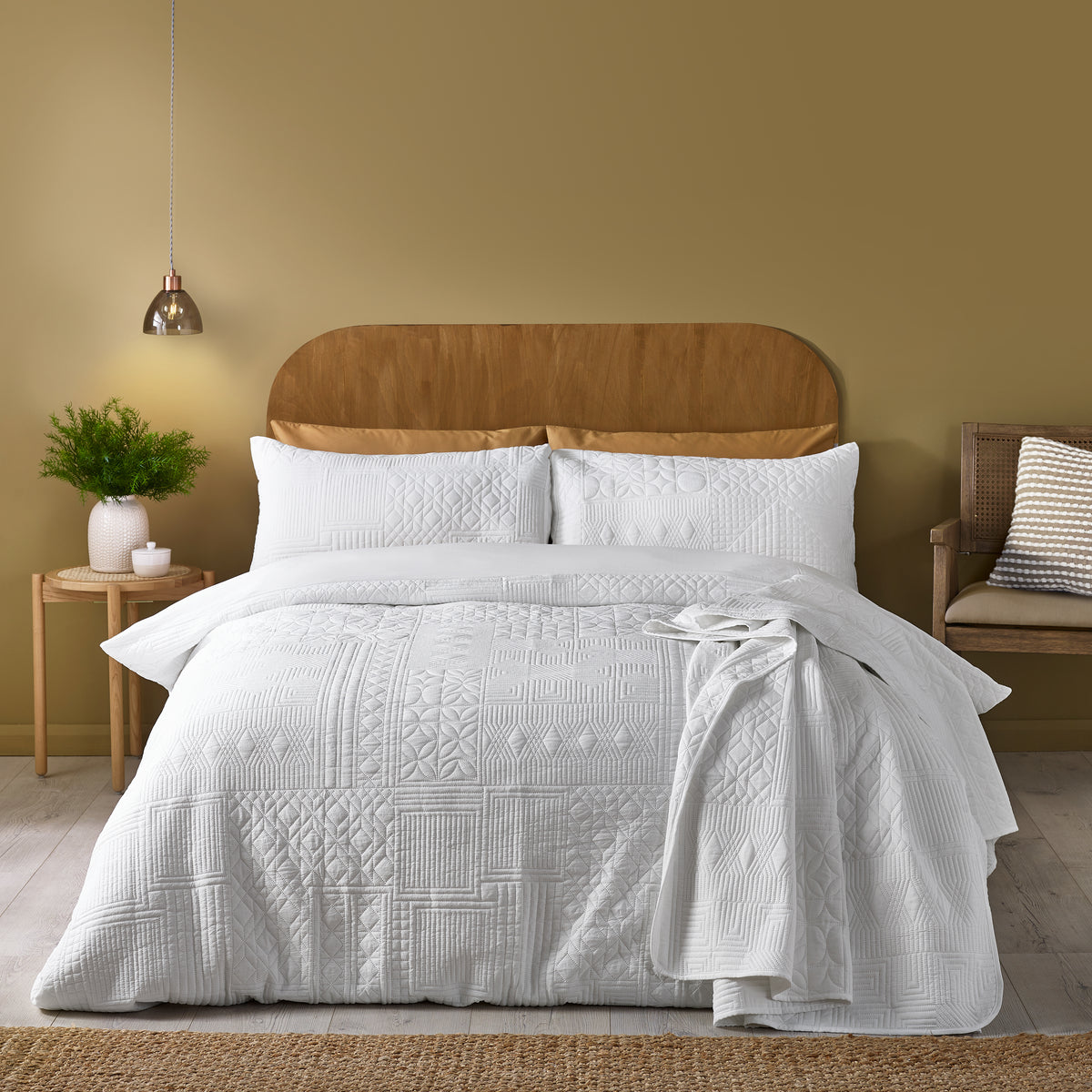 Catherine Lansfield Folkstone Geo Duvet Cover Set White