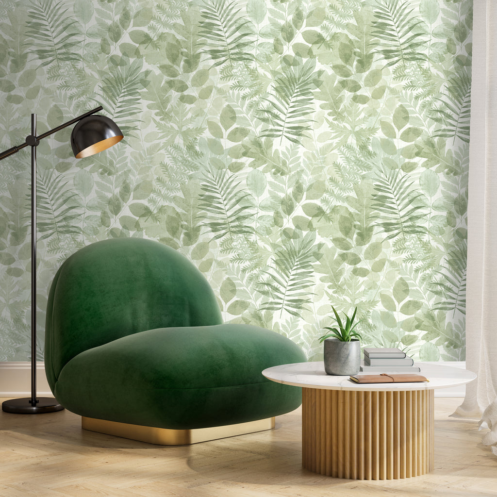 Catherine Lansfield Leaves Wallpaper in Green