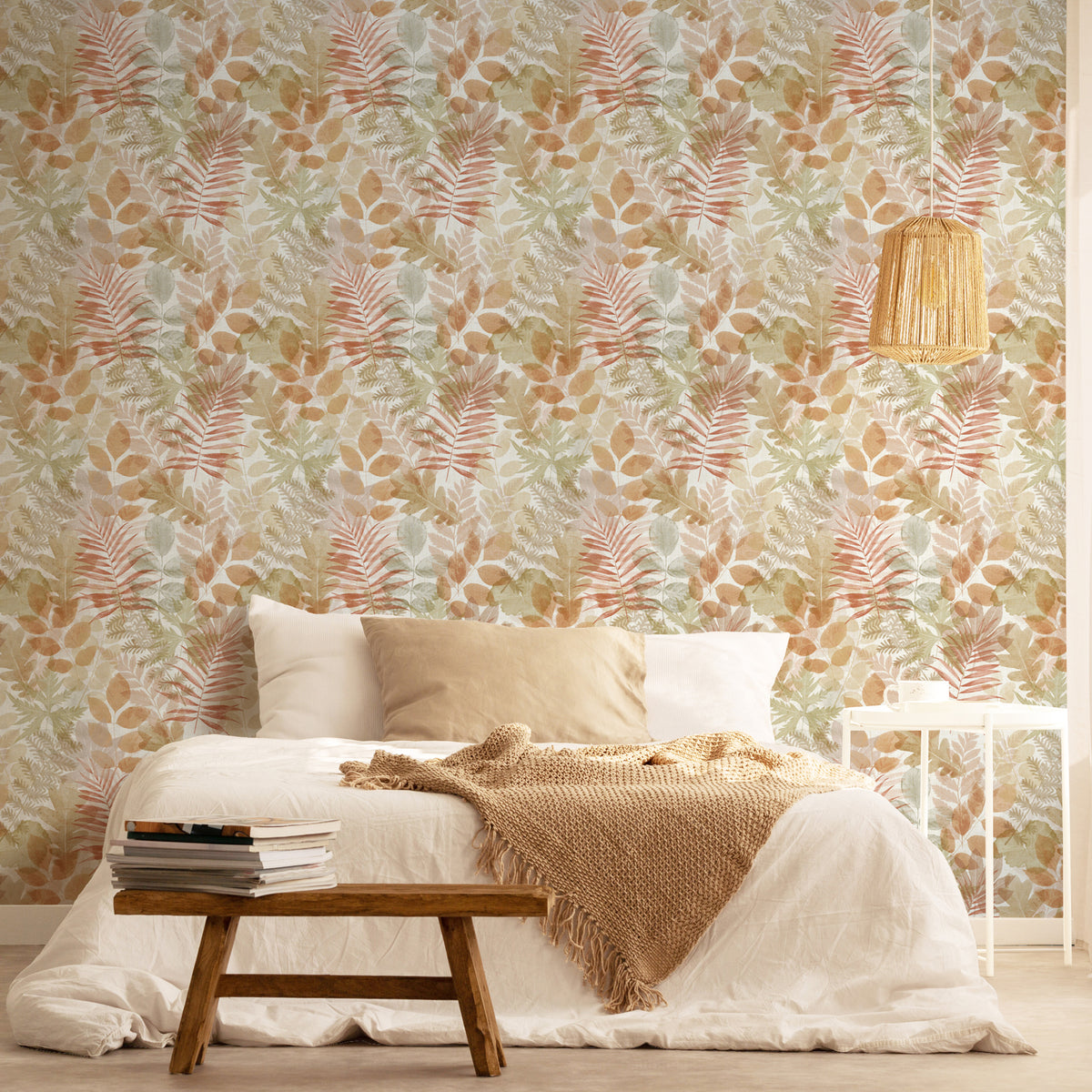 Catherine Lansfield Leaves Wallpaper in Natural