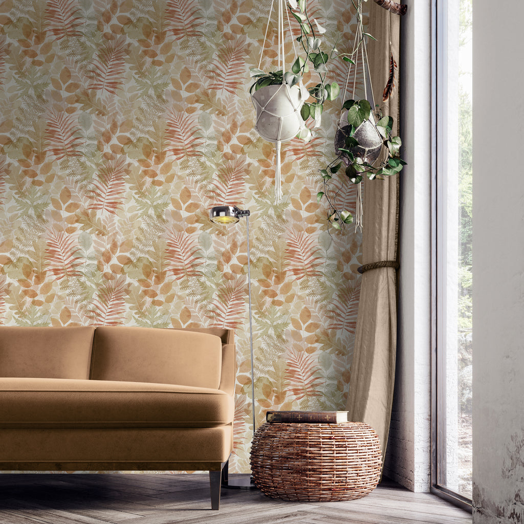 Catherine Lansfield Leaves Wallpaper in Natural