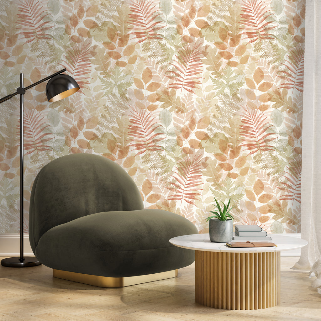 Catherine Lansfield Leaves Wallpaper in Natural