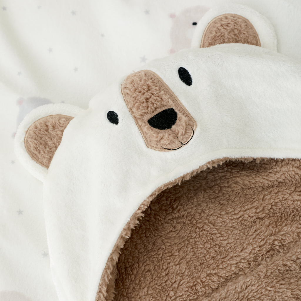 Catherine Lansfield Cosy Bear So Soft Fleece Hooded Blanket in Natural