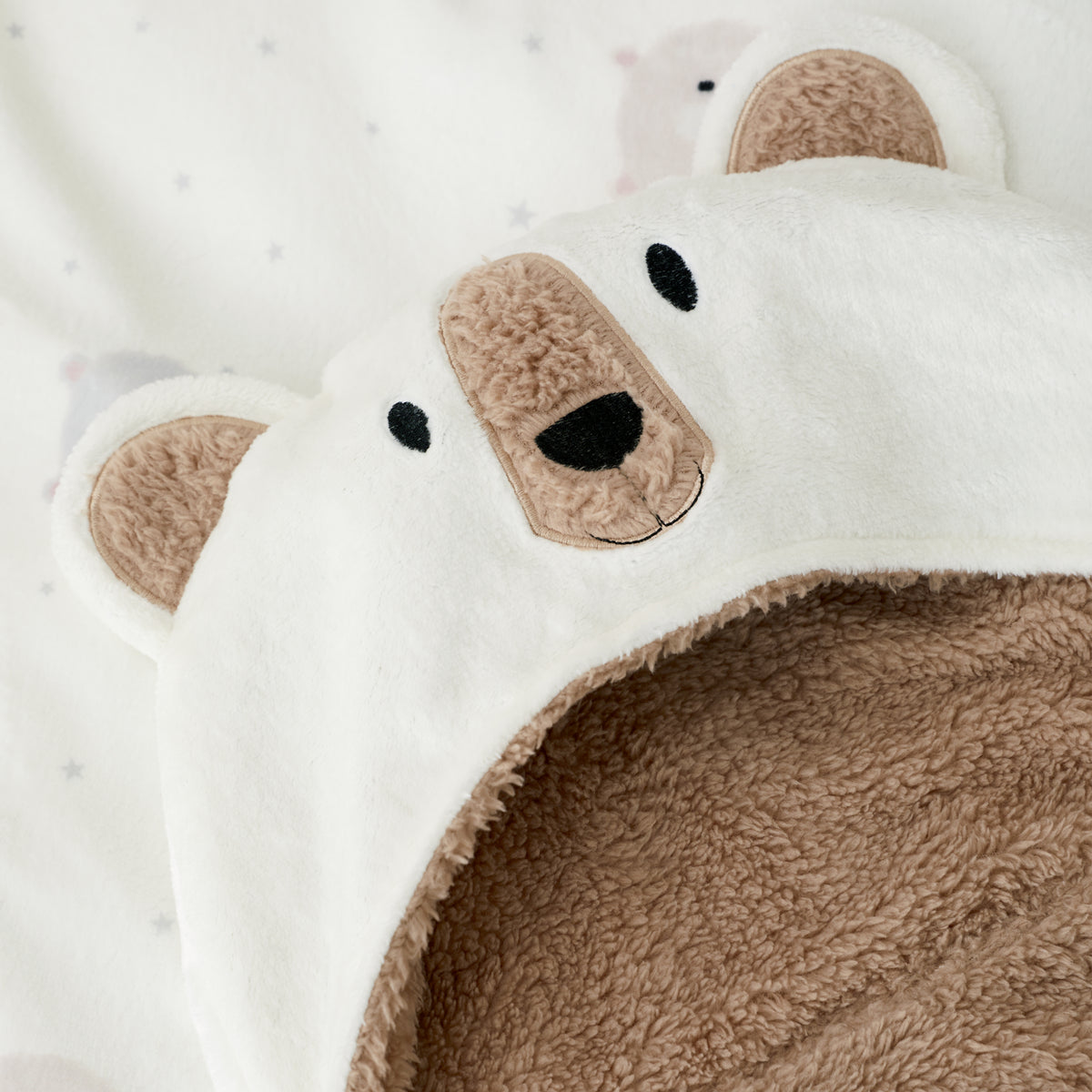 Catherine Lansfield Cosy Bear So Soft Fleece Hooded Blanket in Natural