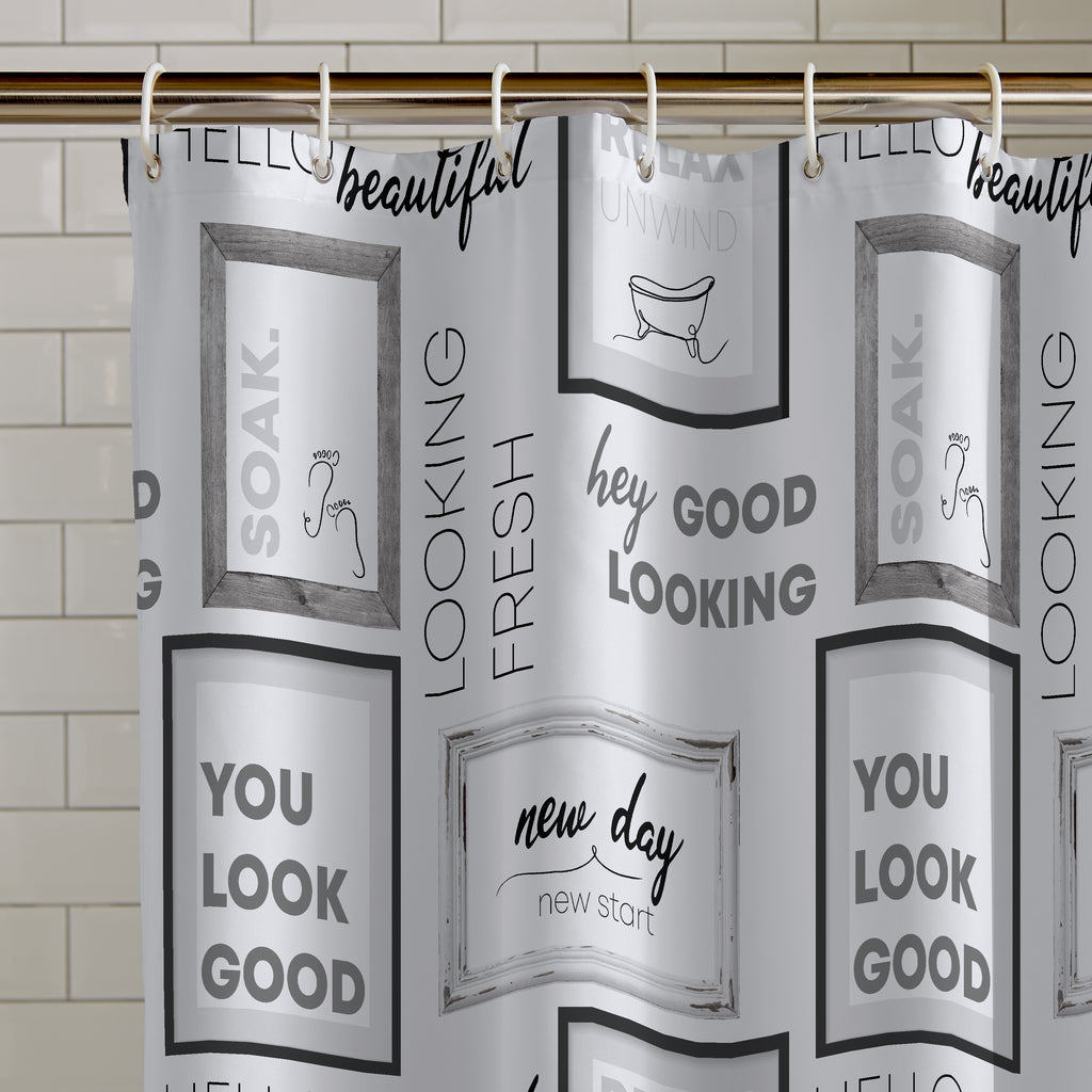 Catherine Lansfield Relax and Unwind Shower Curtain in Grey / Black 180 x 180cm