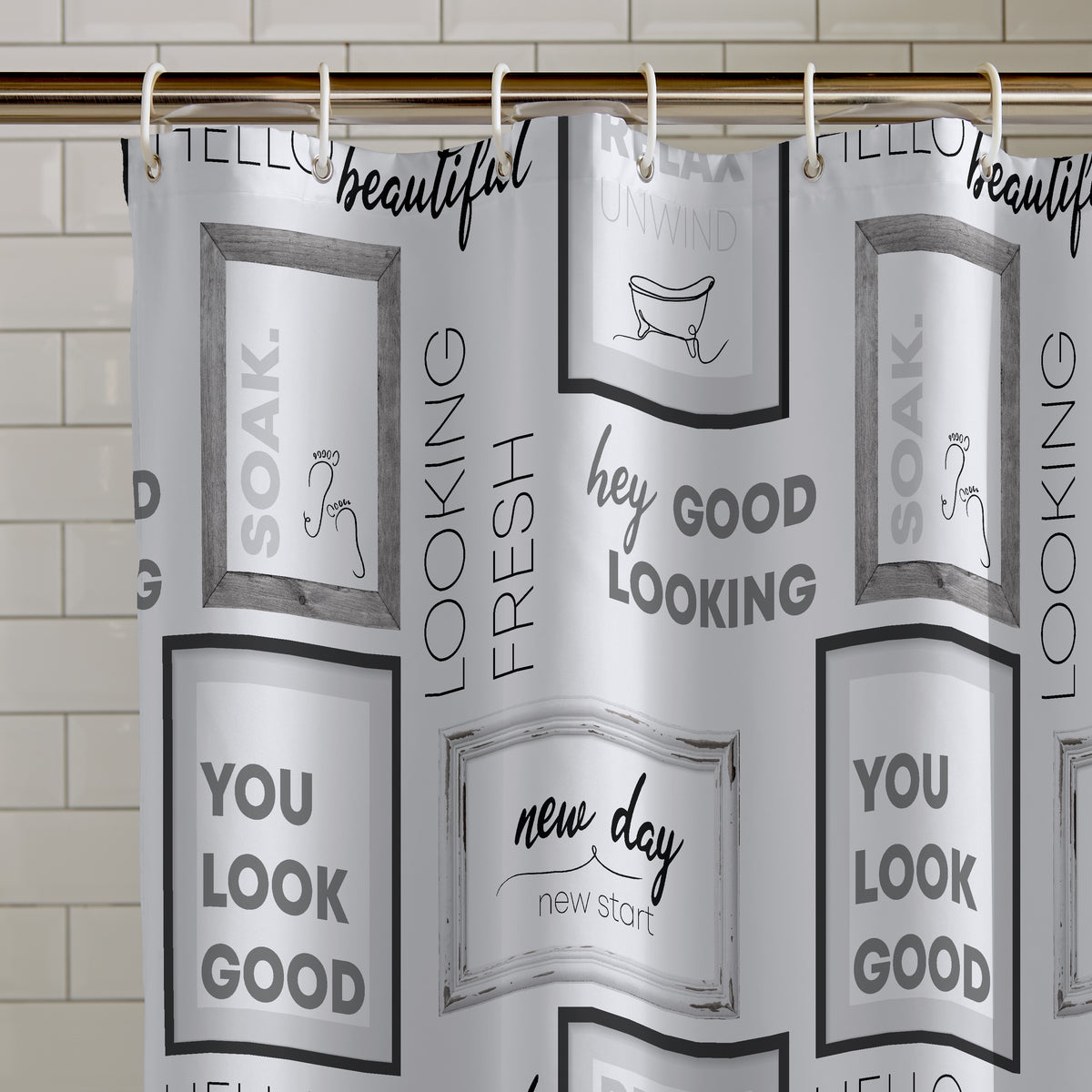 Catherine Lansfield Relax and Unwind Shower Curtain in Grey / Black 180 x 180cm