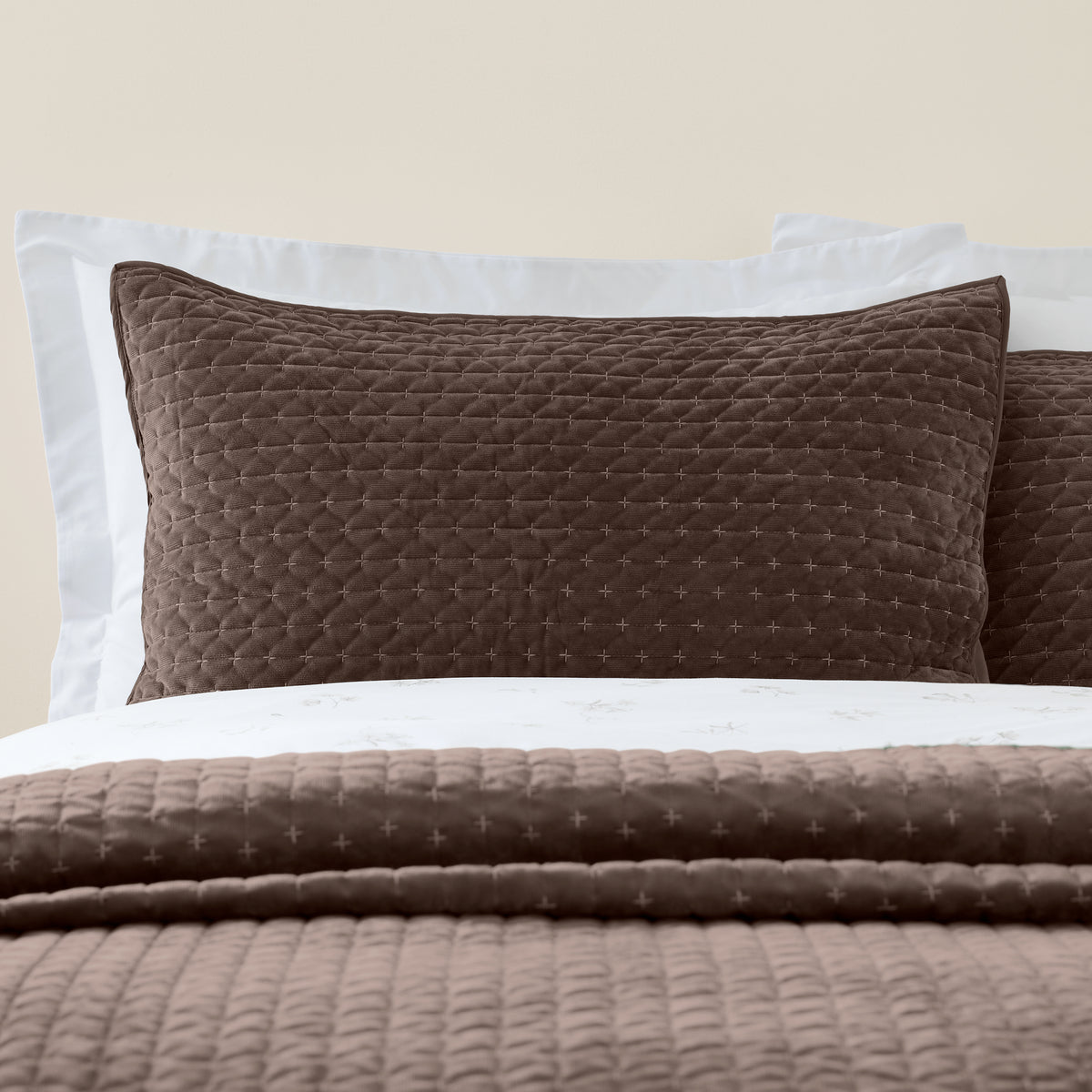 Bianca Fine Linens Attica Velvet Embroidered Pillow Sham Pair Chocolate