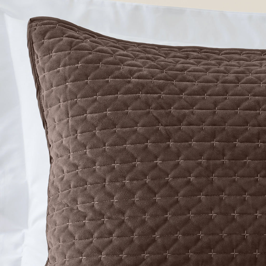 Bianca Fine Linens Attica Velvet Embroidered Pillow Sham Pair Chocolate