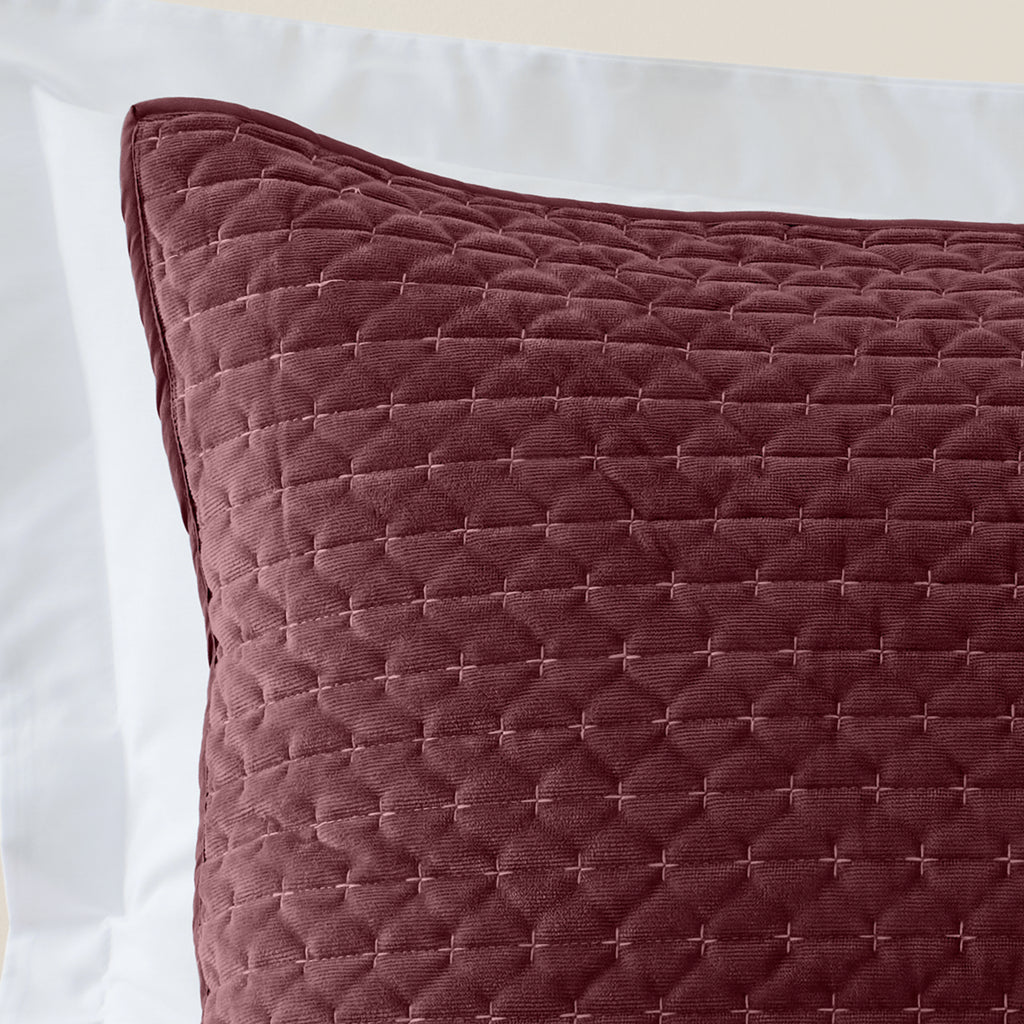 Bianca Fine Linens Attica Velvet Embroidered Pillow Sham Pair Burgundy